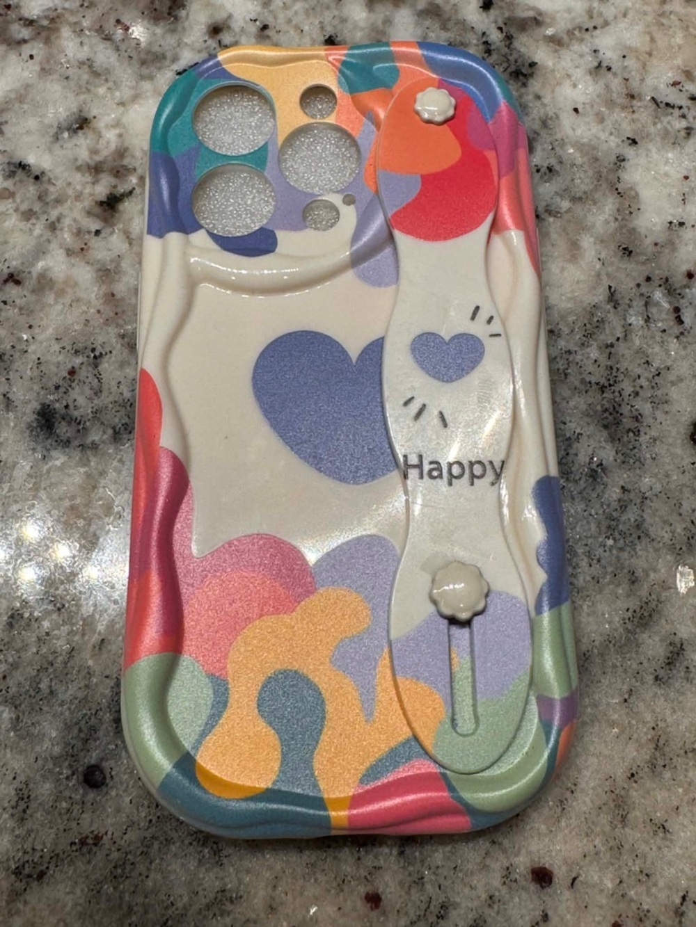 iPhone 14 Pro Happy Multicolor Heart Pattern Phone Case with Grip Stand